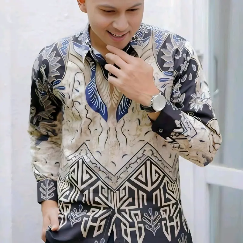 Kemeja Pria Lengan panjang Baju Kerja Batik formal Motif Seragam Kantor Nyaman Casual 1