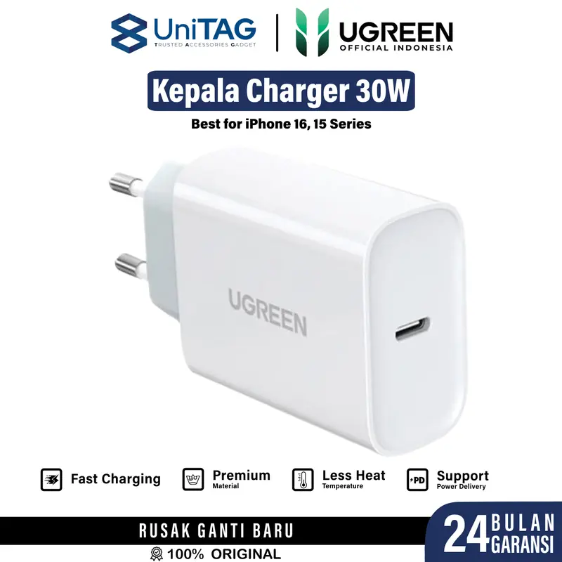 UGREEN Kepala Charger Fast Charging 30W 25W 20W 10W for iPhone 16 15 14 13 12 11 XR XS X 8 7 6 Pro Max Plus 1