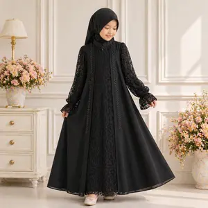 Gamis Anak Perempuan Bahan Sabrina Mix Brukat Dan Swarovski Premium Pengajian Terbaru