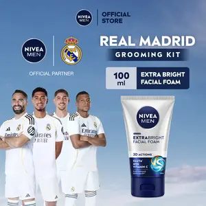 NIVEA MEN Facial Foam Extra Bright Facial Foam 100ml - Sabun cuci muka pria mencerahkan bintik hitam brightening kulit kusam cleanser facial wash pembersih wajah cerah membersihkan pori pori terdalam polusi debu kotoran - Glutathione, AHA, Vitamin C