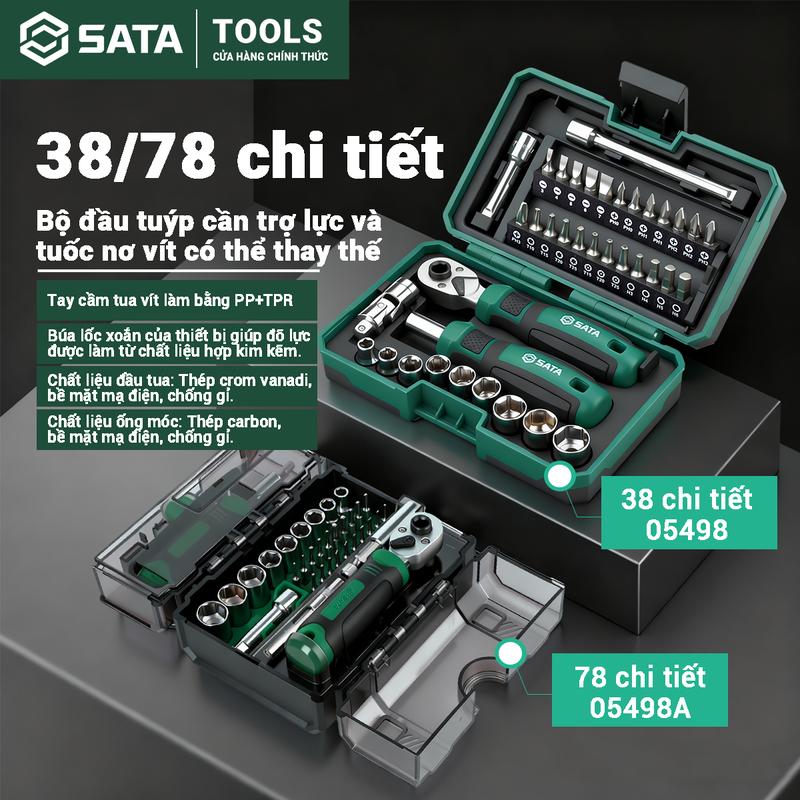 Kích cài đầu tuýp cần trợ lực và tuốc nơ vít có thể thay thế 38 cái SATA 05498 - 78 cái 05498A - Kích cài dụng cụ sửa chữa - Dùng để sửa chữa điện thoại máy tính ô tô đồ chơi gia dụng ống nước. bộ khẩu bộ khoá cờ lê