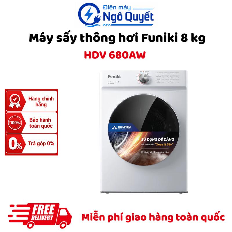 HD-V680AW - Máy sấy thông hơi Funiki 8 kg, sấy khô nhanh, dễ sử dụng,