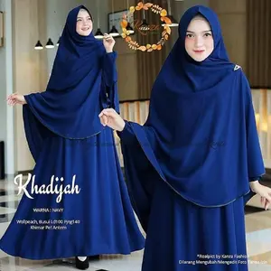 Khadijah Syar'i Set Khimar Size S - 3XL Bahan Crinkle Airflow Hiasan Pita Desain Simple Elegan Terbaru 2026 Lebaran Gamis Syari Wanita Plus Kerudung Baju Pengajian Busana Muslimah