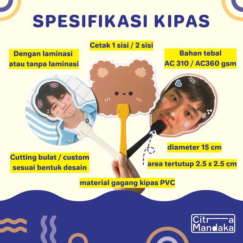 Kipas Tangan Manual Bulat Custom 2 Sisi Souvenir Promosi Undangan Ulang Tahun Anak HandFan Concert KPOP 3