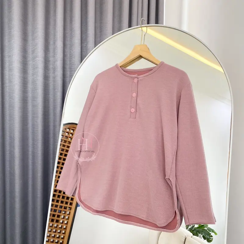 Jihan Blouse Basic Kaos Baju Kancing Knit Misty Atasan Wanita Knitwear Oversize Panjang 1