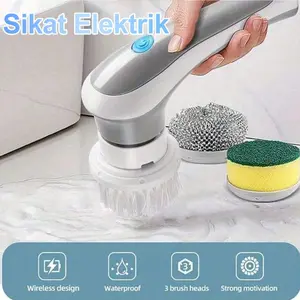 QPT Mall Sikat Elektrik 4 in 1 Handheld   Sikat WC Elektrik   Sikat Kamar Mandi Rotasi Cerdas 360° Derajat Kebisingan Rendah Tahan Air IPX7 Wastafel Dapur Cleaning Brush