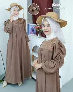 M.C - Gamis Terbaru Style Ayura Dress Bahan Crinkle Airflow Premium Mix Spangle Airish Wanita Muslim Dewasa Simple Lebaran Pesta Kondangan Remaja Maxi • simpel