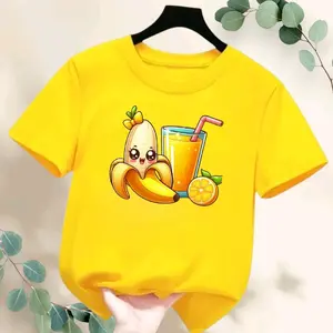 Atasan Anak Laki-laki dan Perempuan Motif Pisang dan Jus Jeruk untuk Usia 2-12 Tahun - Fashion Katun Perempuan - Baju, Kaos