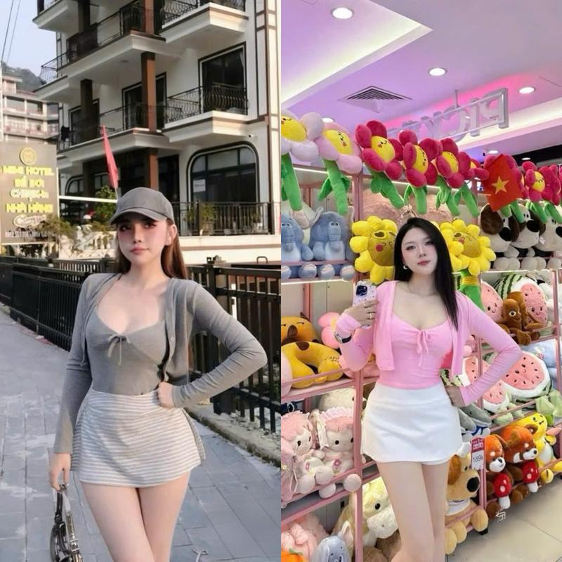 [ TH-S001 ] Sét 3 Món Áo khoác Cadigan mix Áo 2 Dây Buộc Nơ Phối Chân Váy Tộ Dáng Cho Nữ - Thinhhanstore