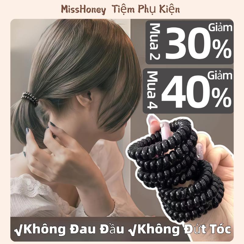 Dây Cột Tóc Nhựa Xoắn Lò Xo Màu Đen Nhiều Kiểu Dáng Cho Nữ