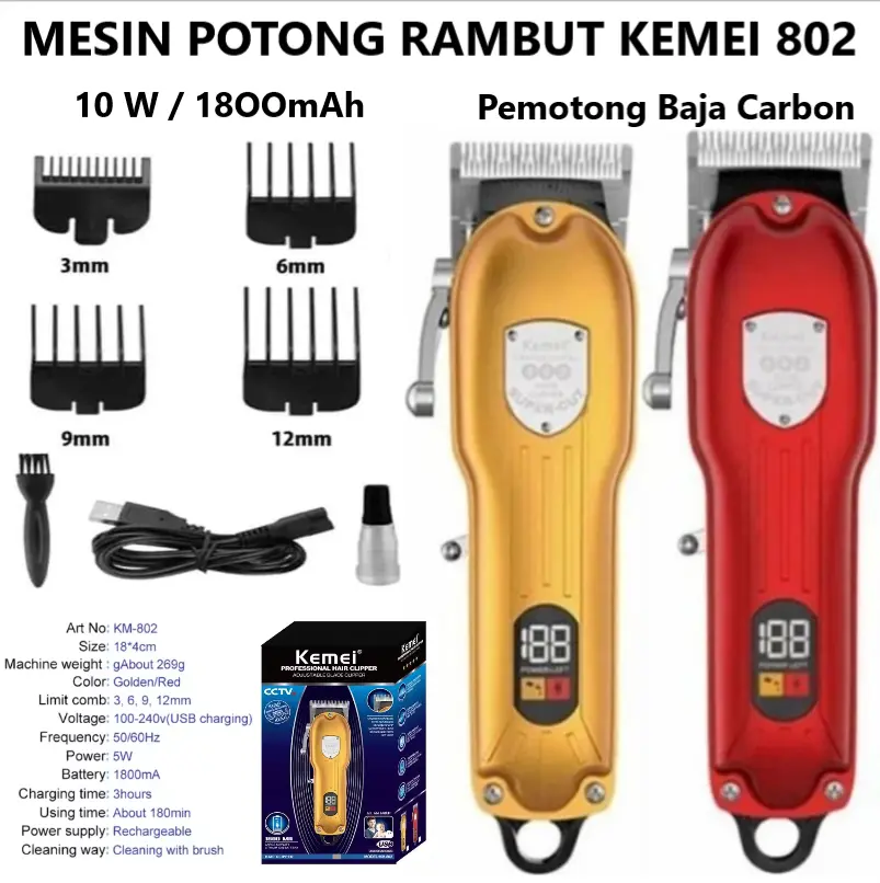 Kemei KM-802 Mesin Cukur/Potong Rambut Kumis Wajah Tubuh Profesional - Elektrik, Jenggot alat