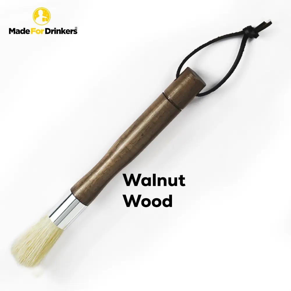 [Made For Drinkers] Professional Coffee Brush, Solid Beech wood and Walnut Wood handle Natural Bristle Coffee Grinder Brush, Beech Handle Espresso Brush with Lanyard for Barista Cleaning Set
