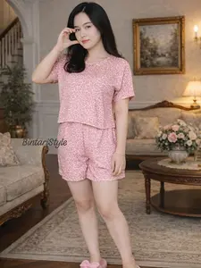 ONESET Setelan Piyama Celana Pendek Wanita Bahan Adem Rayon Premium