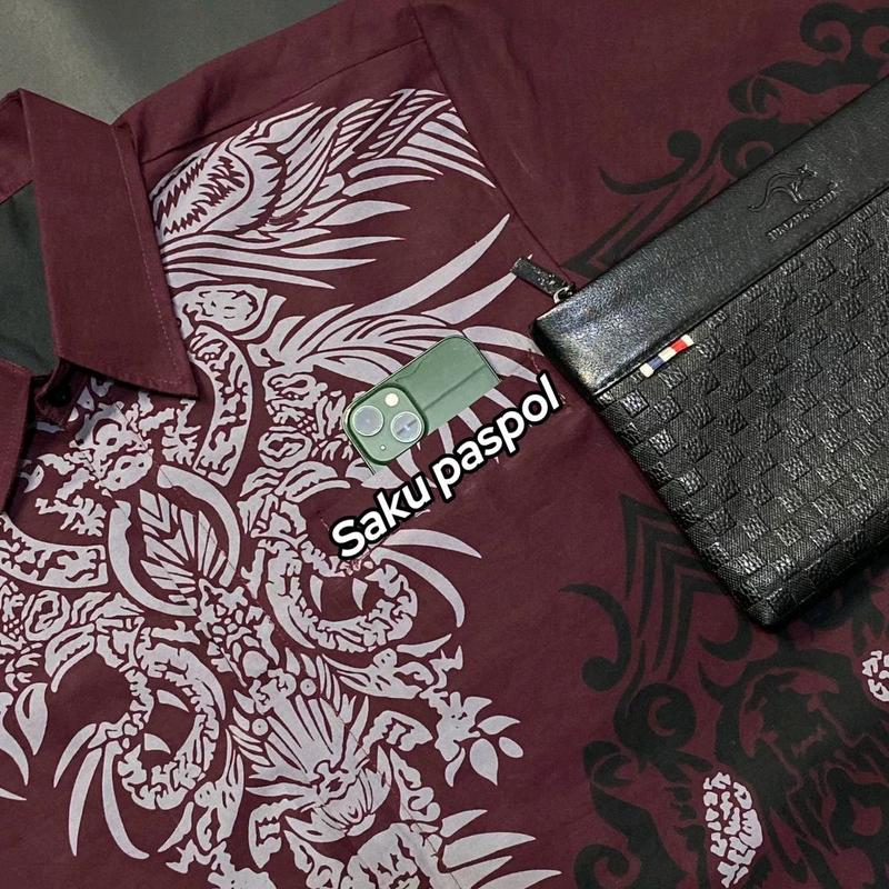 Abimana burgundi kemeja batik pria slimfit lapis furing full body terbaru 4