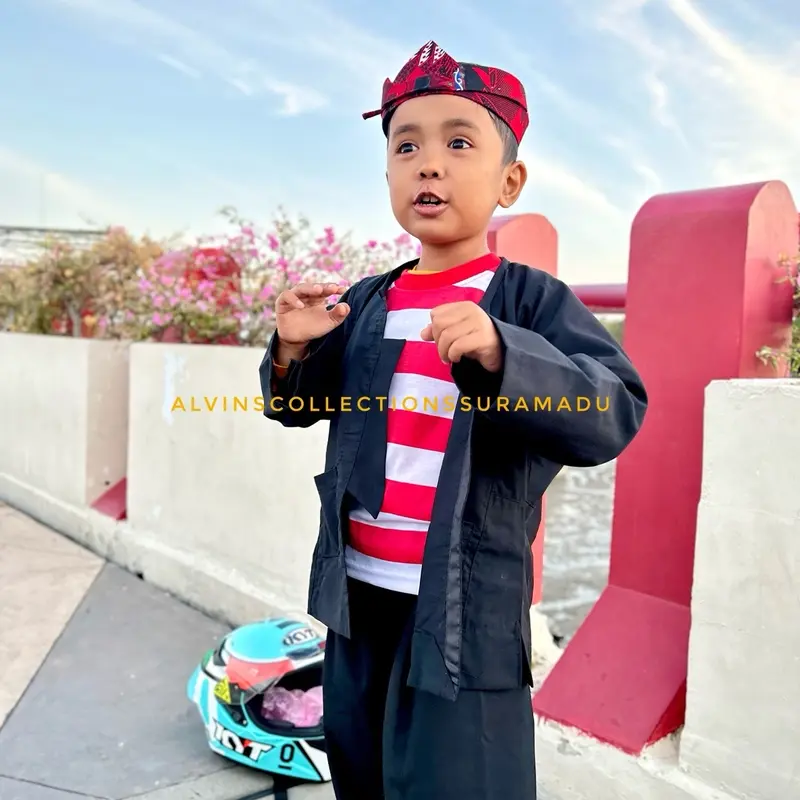 BAJU ADAT PAK SAKERA MADURA / SAKERA MADURA / BAJU SAKERA ANAK / size BAYI, BATITA , BATITA , TK, dan SD (Paket komplit satu set) Fashion Celana Hitam Blazer 4