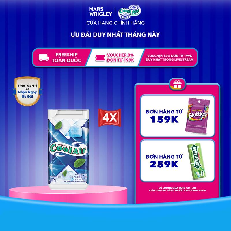  Combo 4 Kẹo Sing-Gum Cool Air Fresh Cube - Hương Bạc Hà 40g 