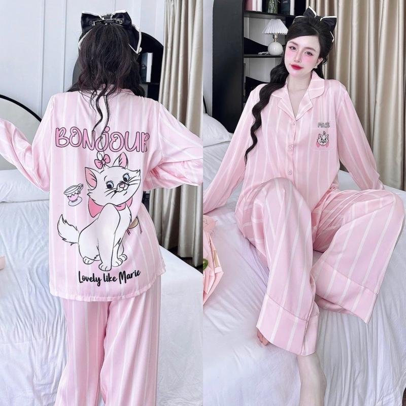 Size M XL 40_68kg . Đồ Bộ Nữ Pijama Truyền Thống . Lụa Hàn Châu Mềm Mát . Quần Dài Có Túi