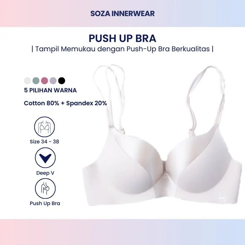 Push Up Bra Motif Polos Deep V 097 Size 34 36 38 Bahan Kualitas Premium Serat Kapas Spandeks Seamless Tidak Membekas Tali Anti Melorot Tidak Nyeplak Jiplak BH Pengait 3 Busa Tipis Tanpa Kawat Remaja Wanita Perempuan Dewasa Cewek Sexy Seksi Pakaian Dalam 0