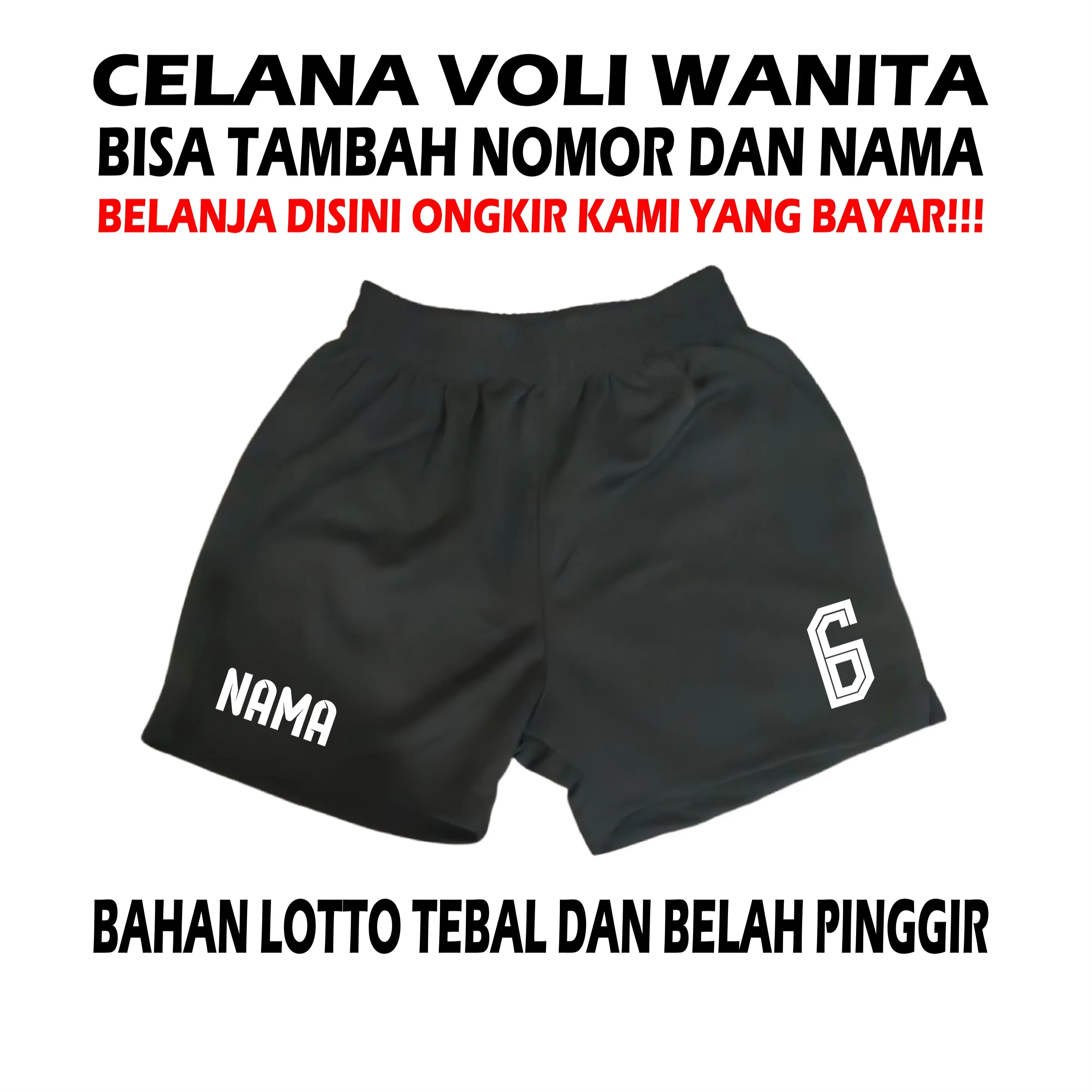 Celana Kolor Pendek Sport Olahraga Wanita Custom Nomor dan Nama Lotto Belah Pinggir Sablon Print DTF
