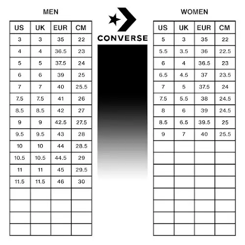 Ukuran Sepatu Converse 70s Converse Women Size Chart Converse