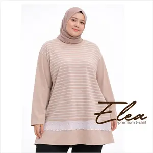 ELEA - Kaos Wanita Stripe Kombinasi  mix Lace [ Cotton Combed 24s ]