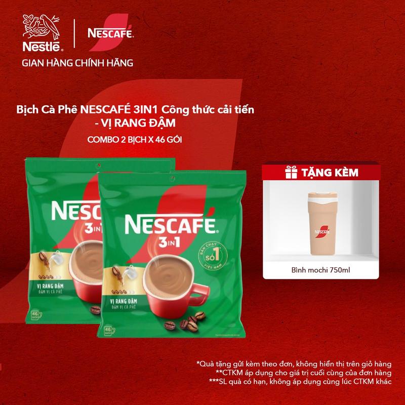 Nestlé VN Combo 2 Bịch Cà phê hòa tan/Cà phê gói NESCAFÉ 3IN1 Công thức cải tiến - VỊ RANG ĐẬM (Bịch 46 gói x 16g)-ST-C