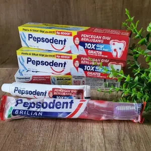 Isi 5Pcs Pepsodent Merah 72gram Free 5Pcs Sikat Gigi Brilian