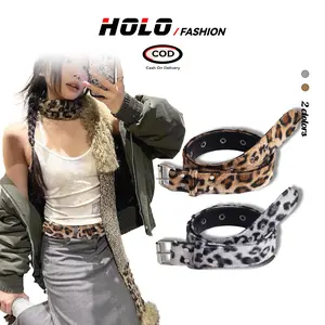 HOLO Gesper Leopard Ikat Pinggang Skena Y2K Belt Sabuk Leopard Skena Unisex Pria Wanita