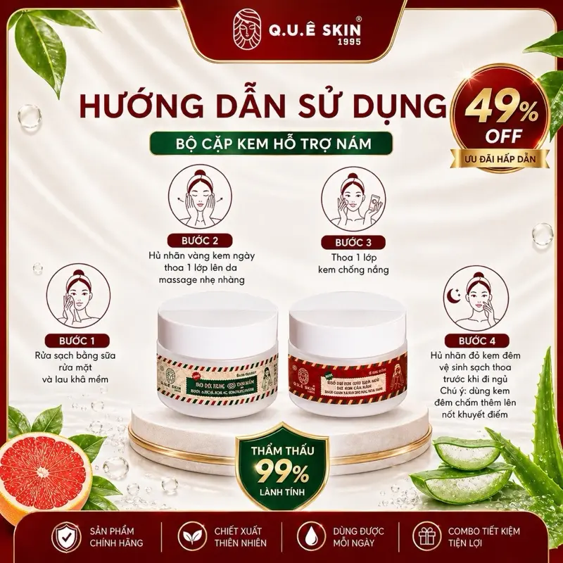 [ hỗ trợ NÁM] Bộ Cặp 2 kem face ngày đêm dưỡng da Quê skin bưởi cam vàng nha đam size trải nghiệm hỗ trợ Da nhạy cảm (14g/bộ 2 hủ ) Skincare Làm Đẹp Da Chăm Sóc da