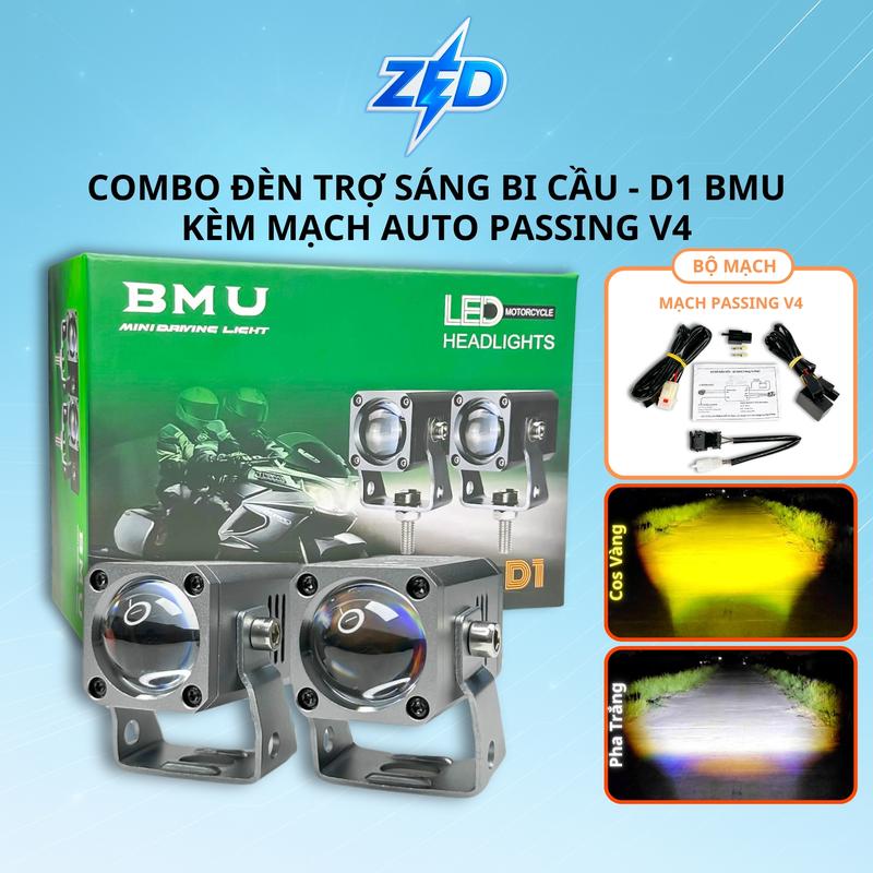 COMBO Đèn Trợ Sáng Bi Cầu Mini D1 BMU - 30W Lắp Xe Máy 12 24V DC ĐiệnBình Mạch Đấu Sẵn Lắp Chống Nước Ip68