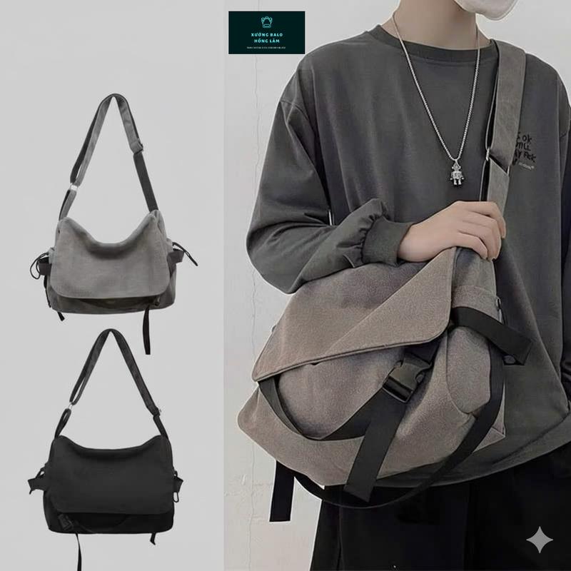 Túi tote đeo chéo nam nữ vải canvas phong cách ulzzang unisex giá rẻ đi học đi chơi chéo trống khóa