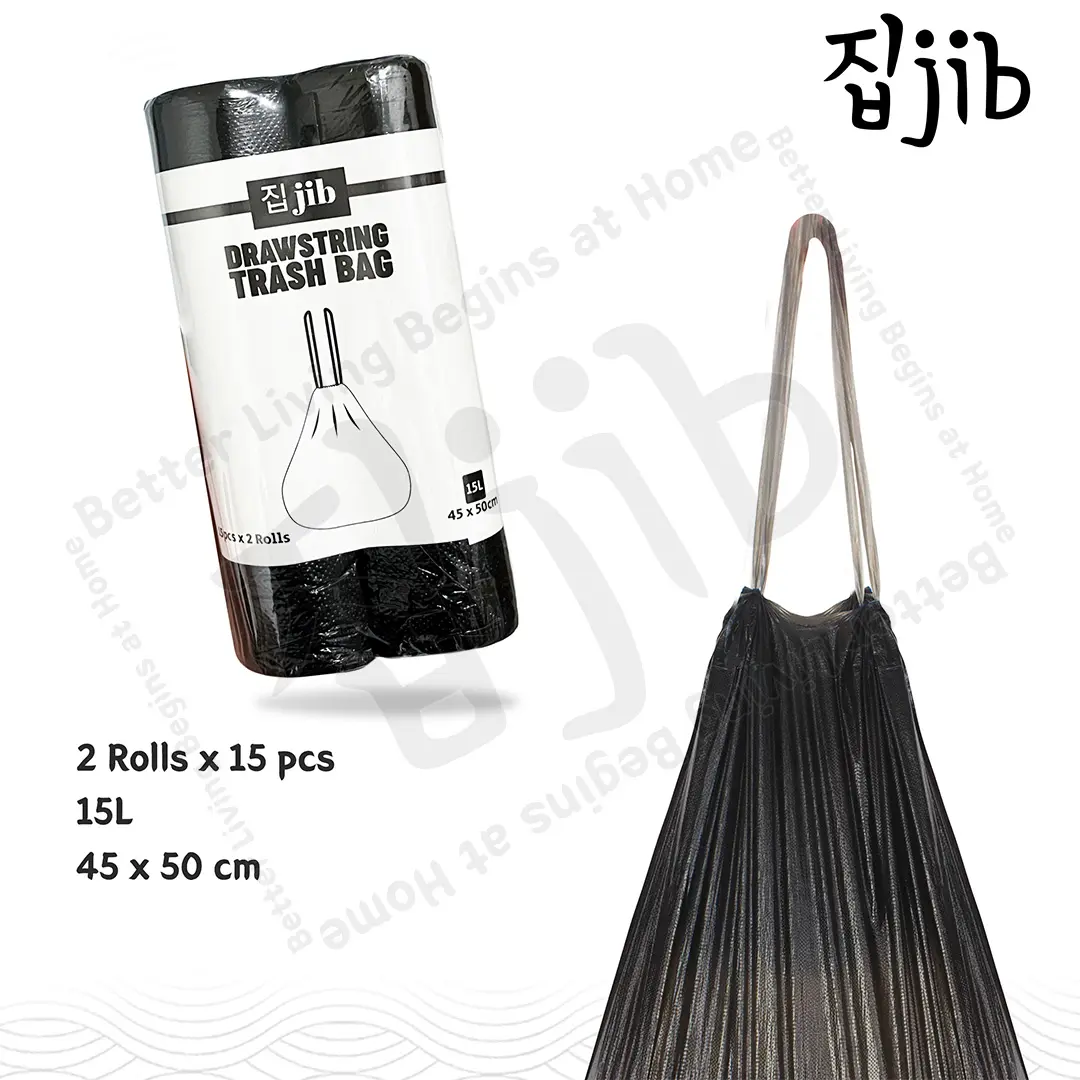 JIB Drawstring Trash Bag / Kantong plastik sampah tali serut 45x50 cm / Plastik Sampah Premium 15 lembar / Kantong Kresek Sampah Gulung