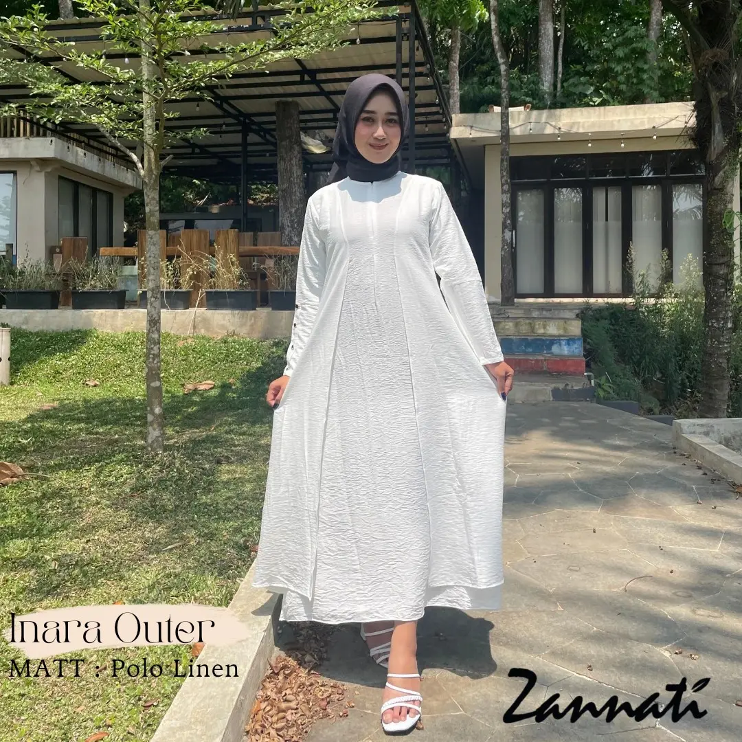 Zannati Gamis Wanita Dewasa Inara Outer Polo Linen Gamis Kekinian