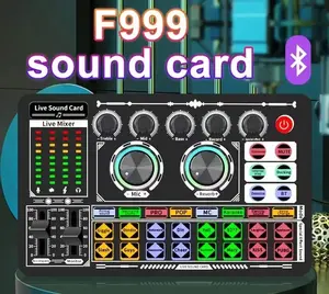 F999 Soundcard F 999 External DJ Mixer Bluetooth 5.0 dengan Pengurangan Kebisingan Cerdas dan Data Lossless untuk Siaran Langsung Laptop