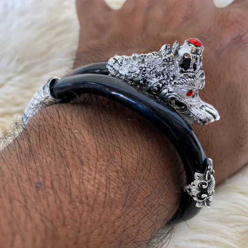 gelang akar Bahar tunggal/taliarus asli hitam ornamen naga bahan Titanium di lapis perak 2