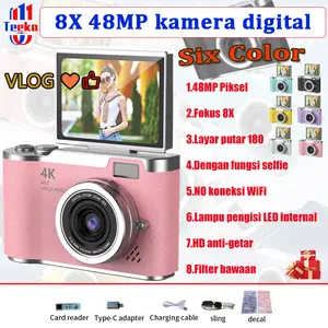 TEEKA [LK007]  75MP / 64MP Digital Camera Flip Screen Video 4K 8X Digital Zoom Dengan Dukungan Selfie Koneksi untuk Hadiah Pemula【Dengan Kartu 64GB】 Kamera Layar Foto