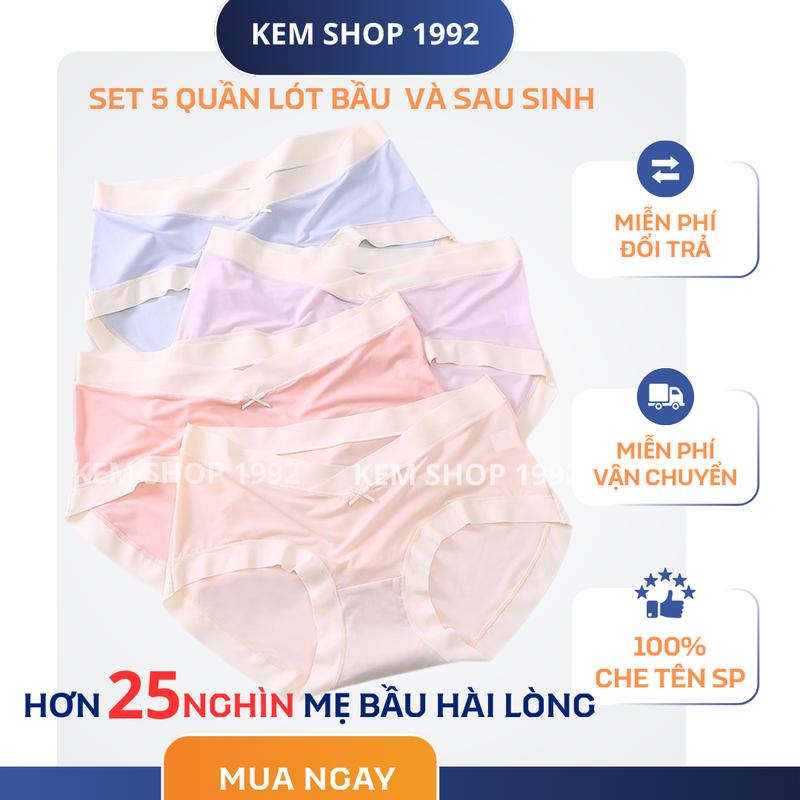 Set 5 Quần Lót Bầu Tơ Lạnh Tàng Hình Quần Chip Bầu Sau Sinh Cạp Chéo Đáy Cotton 2 Lớp Cao Cấp Đàn Hồi