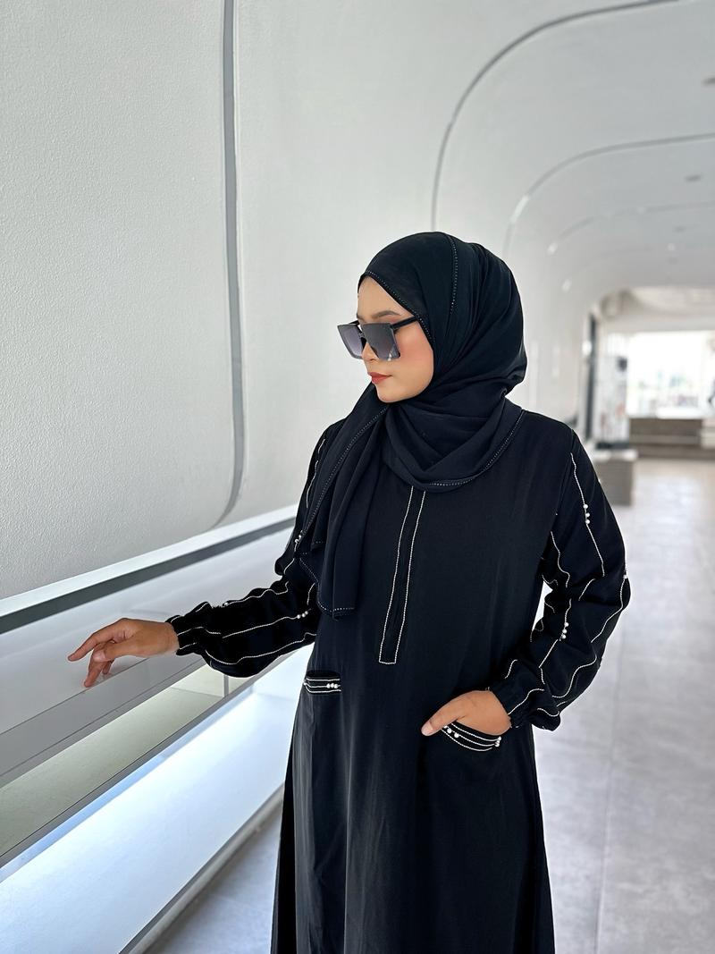 Product Introduction of Abaya Gamis Remaja Simple Dress Hitam Mutiara Adya Mom and Kids Muslim Wanita Dewasa Bordir Mewah Arab Renda Turki Syari Kombinasi Putih 3