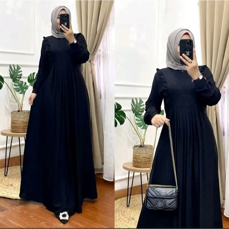ALLISA DRESS PREMIUM / Gamis Allisah Bahan Premium Terbaru Nyaman Rempel Formal Kancing Kerah Manset Muslim Samping 5