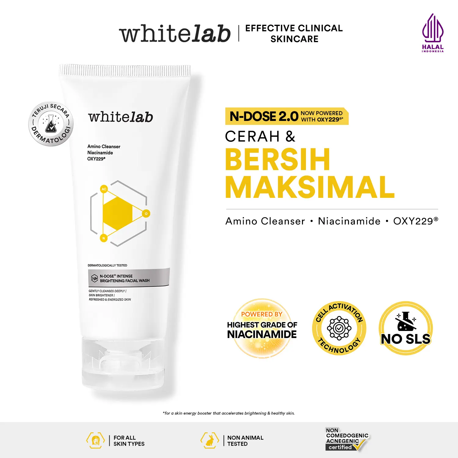 Whitelab Brightening Facial Wash - Sabun Pembersih Muka Pencerah Dengan Niacinamide, Hyaluronic & Collagen [BPOM] Wajah Mencerahkan Cleanser Cleansing Mengangkat Kotoran