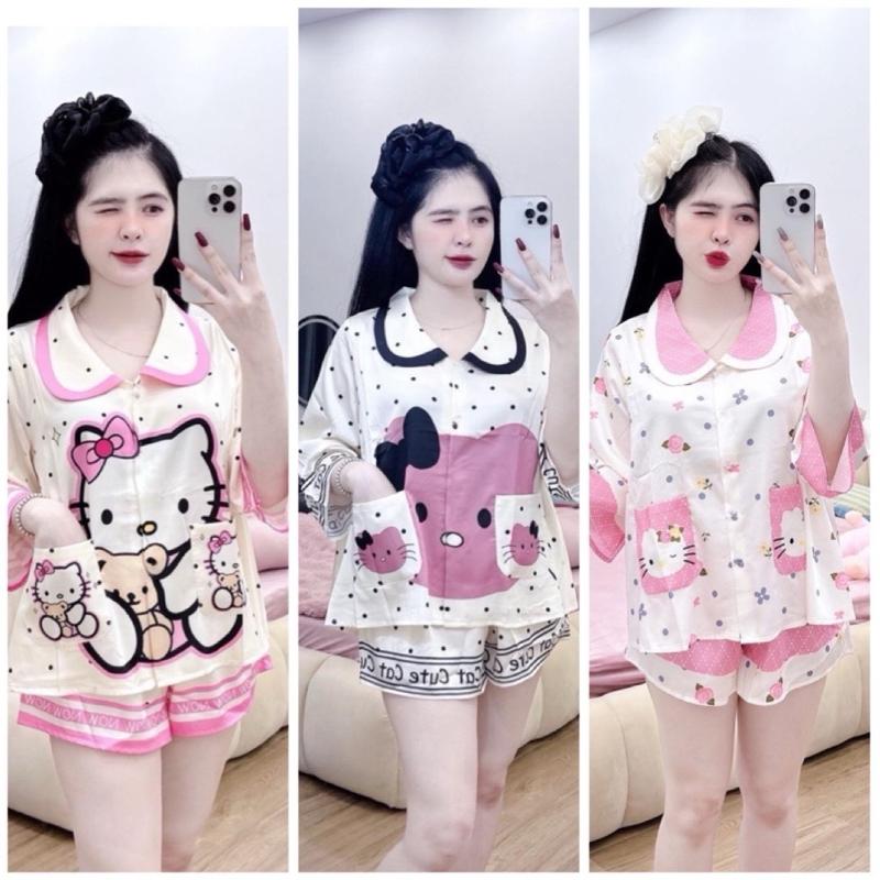 (40-58kg bộ đồ ngủ pijama ĐÙI  LỤA MỊN xanh kem mềm mịn mát Nữ