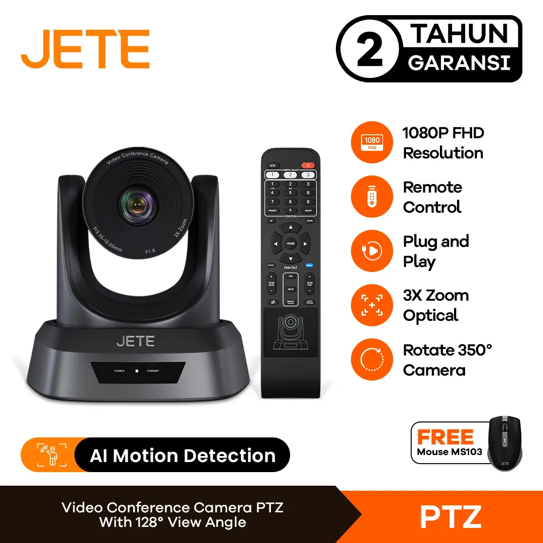 Webcam Video Conference JETE PTZ 3x Zoom - Garansi Resmi 2 Tahun