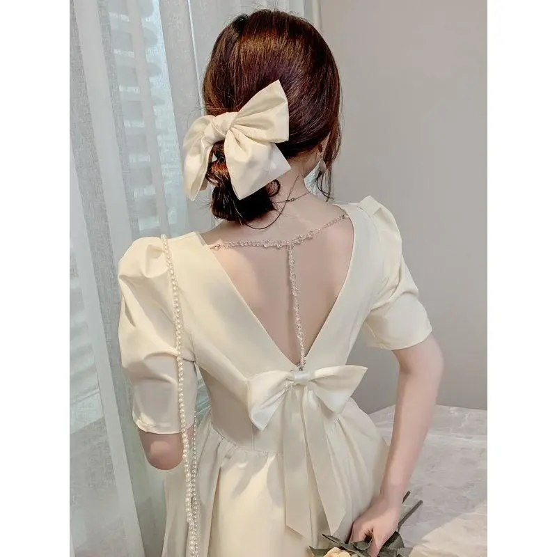 8940 korean long fitted plain white dress for woman casual formal elegant plus size civil wedding dresses Simple Wanita Panjang Gaun 4