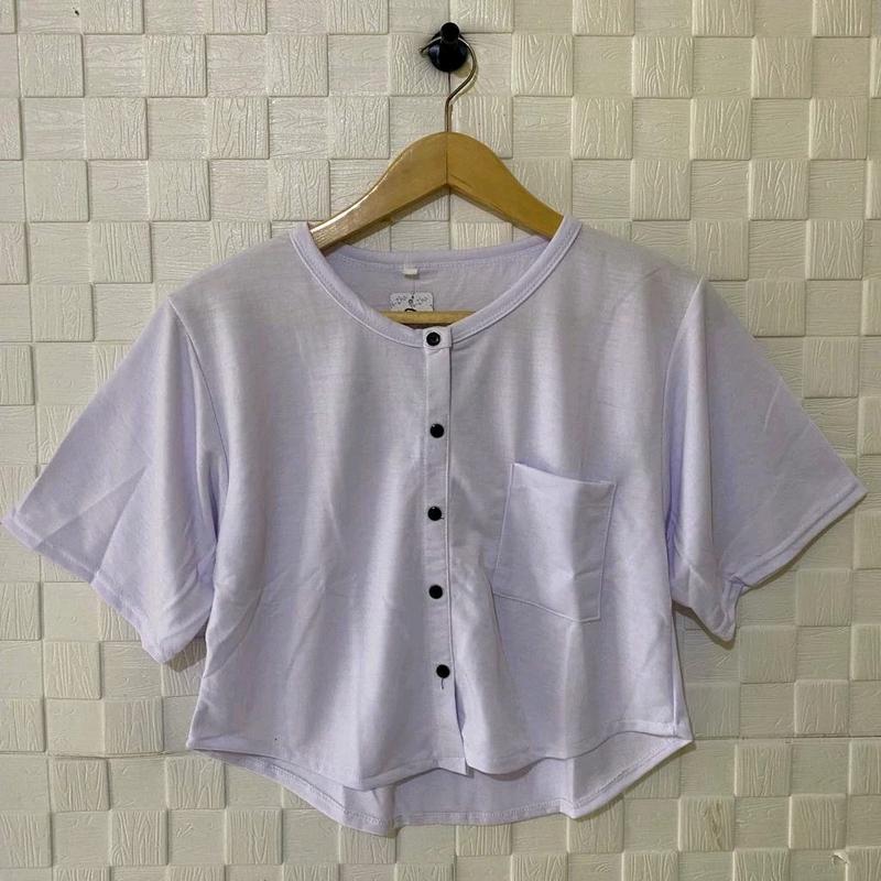 ATASAN CROP TOP KANCING OVAL PENDEK KANTONG POLOS WANITA / ATASAN WANITA / BAJU WANITA KEKINIAN 6