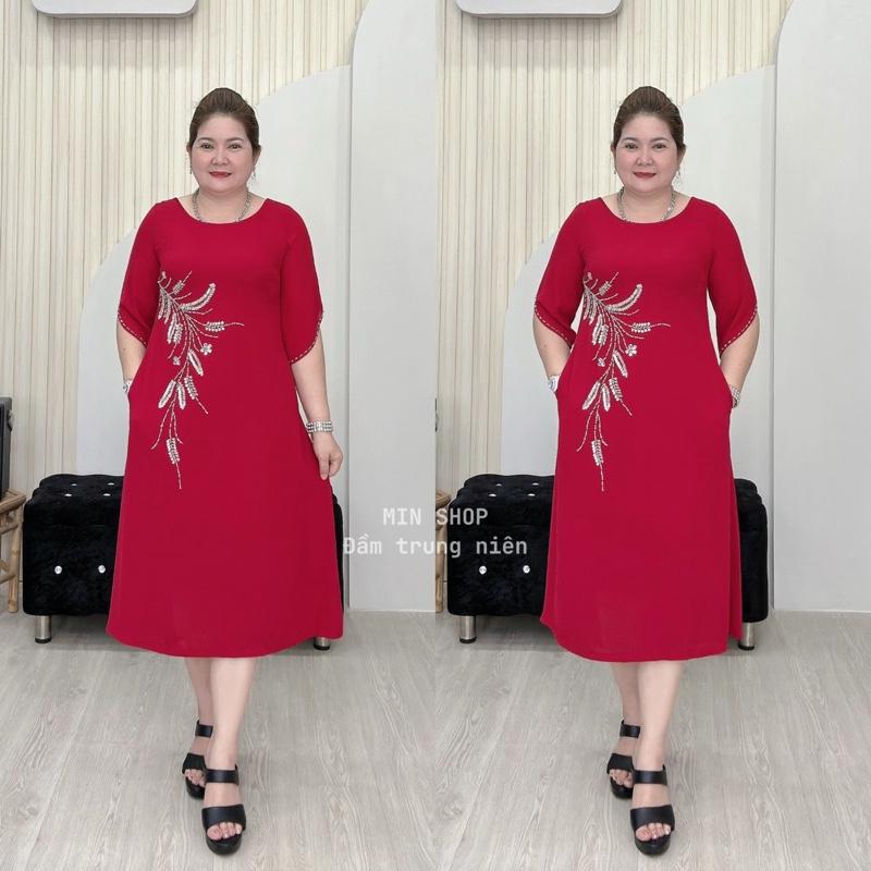 MIN SHOP - Váy suôn Dự tiệc kiểu dáng BIG SIZE trung niên vải tằm ý thiết kế dành cho mấy chị em phù hợp đi đi tiệc đơn giản - Nữ Voan Women Dress Thoáng mát