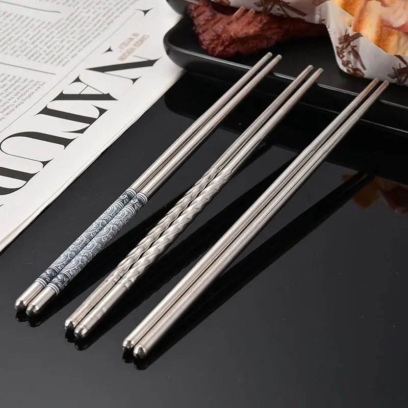 BISA COD H6870 Sumpit Makan Stainless Steel Tahan Karat Praktis Dibawa Motif Batik Biru / Sumpit Makan Korea