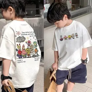 SPONGEBOB Kaos Anak Korea Style Motif Kartun  Lucu, 100% Cotton Combat 30s, Adem & Nyaman – Bisa COD