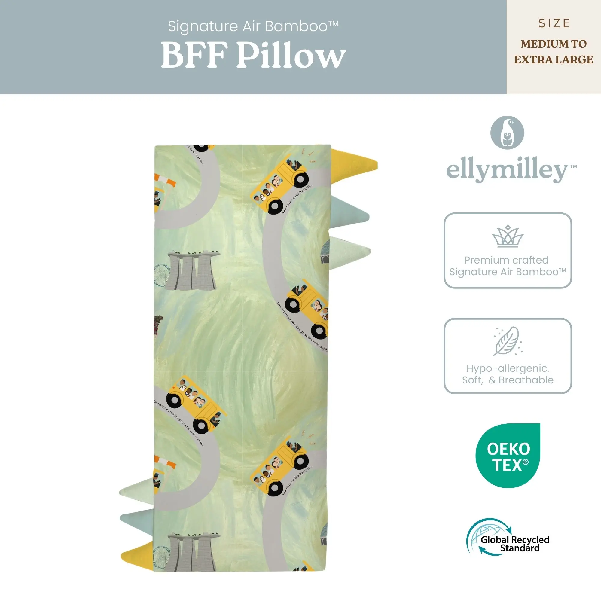 Elly Milley BFF Signature Air Bamboo Baby Pillow, Sleeptime Bolster, Breathable Hypoallergenic, Dust mite resistant, Maternity Pillow