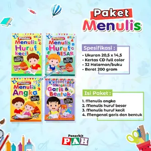 ISI 4 BUKU - PAKET DASAR MENULIS Huruf Besar Kecil Angka Garis dan Bentuk Buku Anak Sekolah TK Paud Murah PAH Belajar