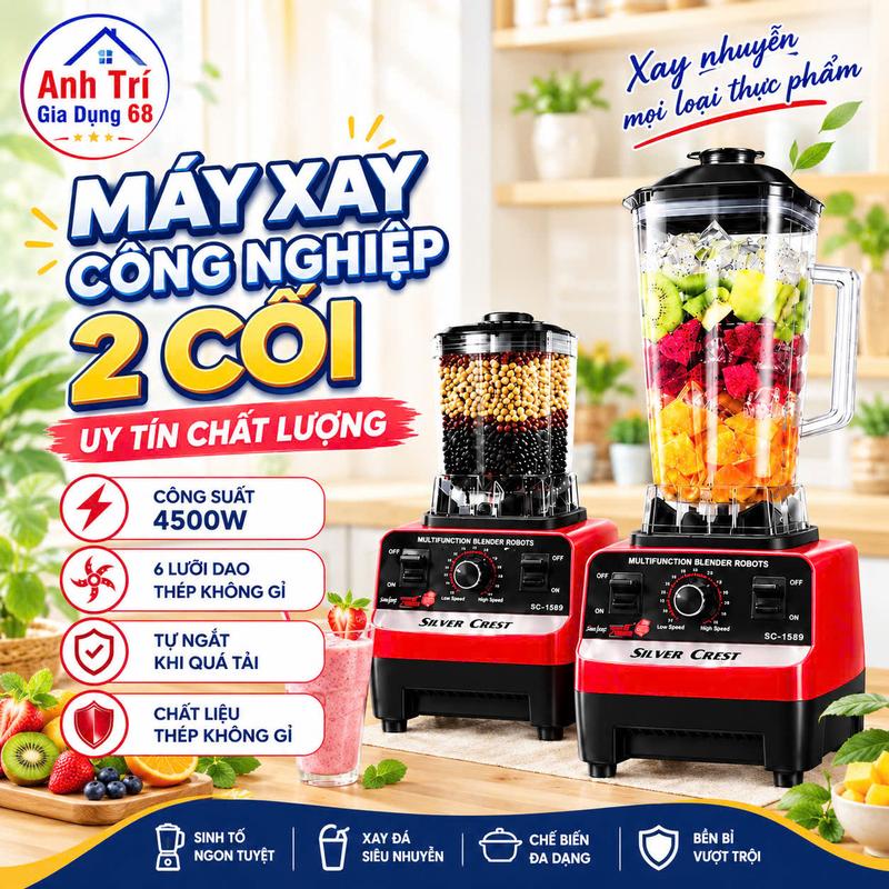 Máy Say Sinh Tố Đa Năng KAW SILVER CREST 4500W, MÁY XAY SINH TỐ 2 CỐI XAY